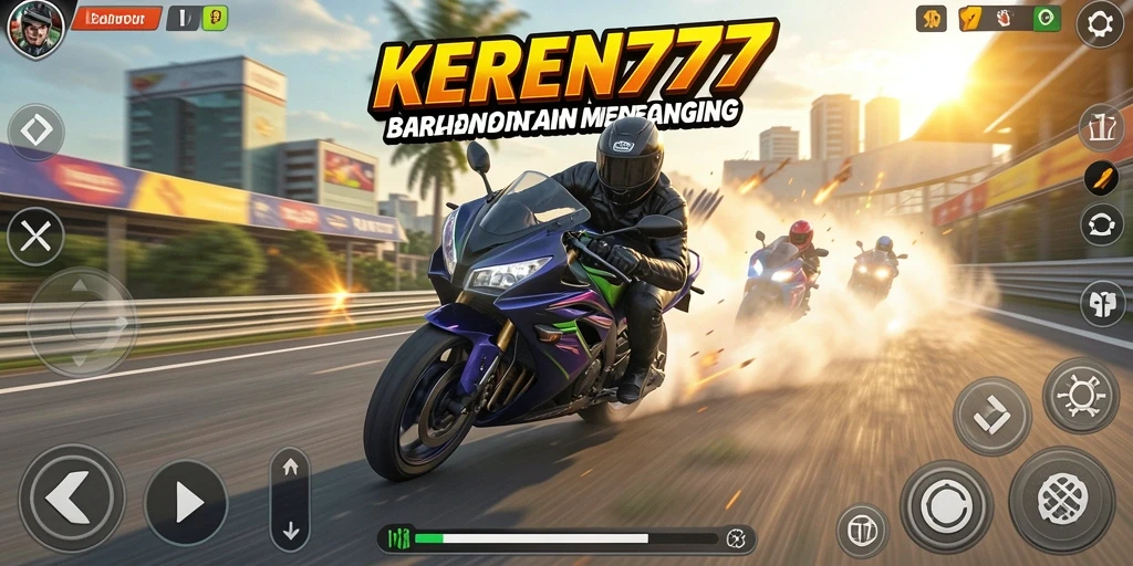 Tampilan gameplay mendebarkan di KEREN777 dengan balapan motor yang seru.