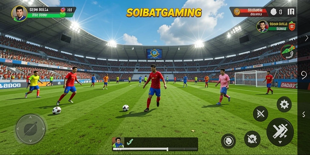 Tampilan gameplay <strong>SOBATGAMING</strong> yang mendebarkan dengan aksi sepak bola nyata.
