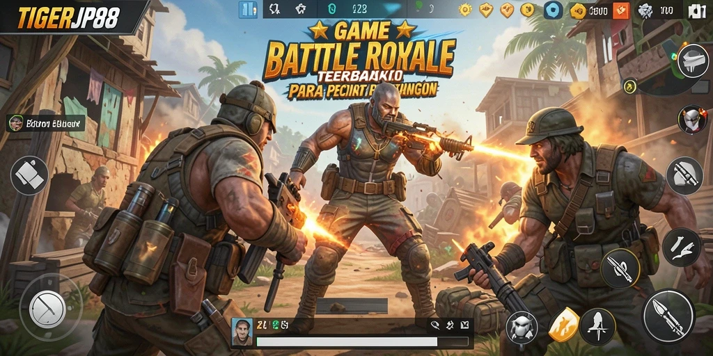 Screenshot gameplay TIGERJP88 saat pertarungan Battle Royale yang mendebarkan.
