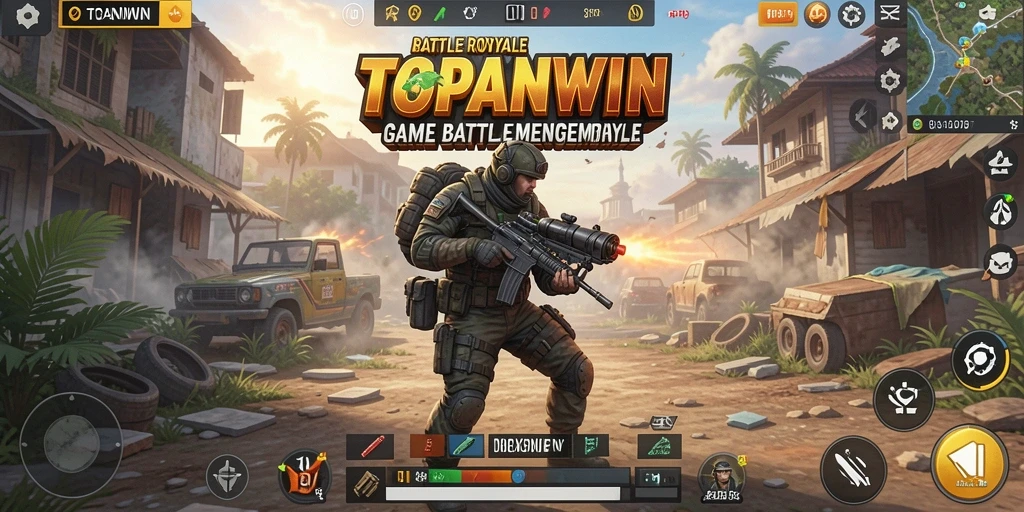 Screenshot gameplay TOPANWIN menampilkan aksi menegangkan dalam mode Battle Royale.