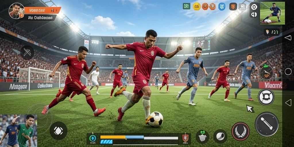 Screenshot V21 memperlihatkan aksi seru dalam gameplay olahraga.