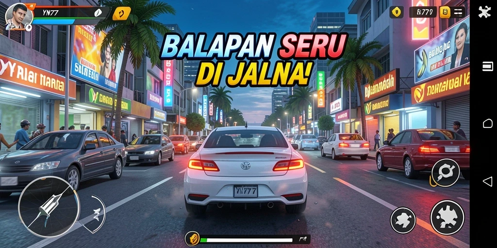 Gameplay Racing seru di YN777 dengan lintasan menantang.